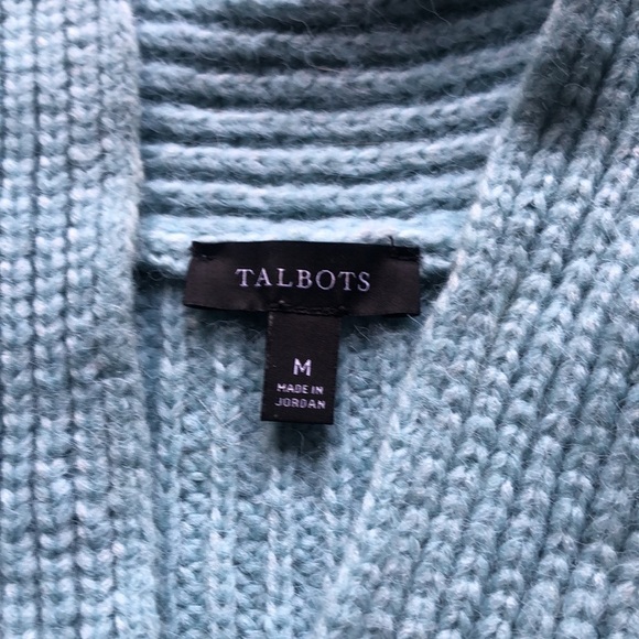 Talbots Cozy Teal Shawl Collar V-Neck Sweater | Classic Knit Pullover - Picture 5 of 6
